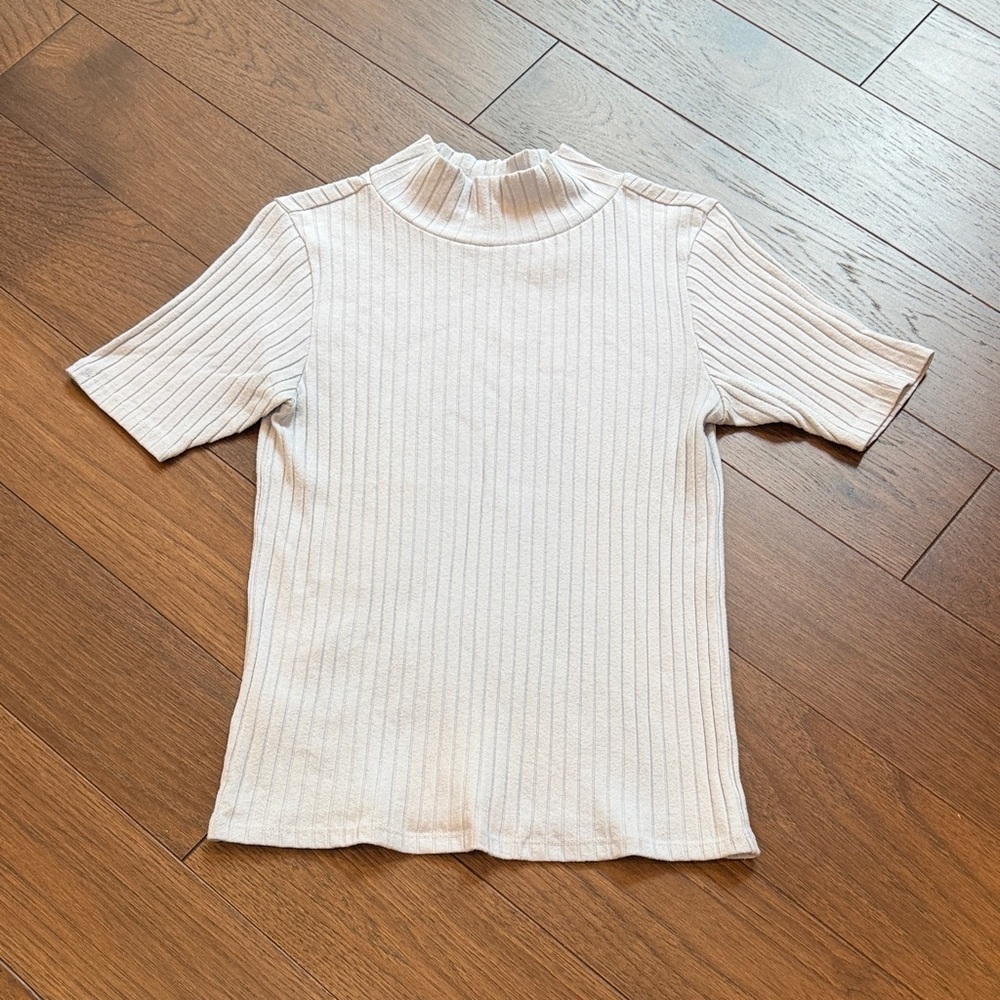 Loft Light Blue Ribbed Women's Mock neck Top Size Medium Petite - C22-003